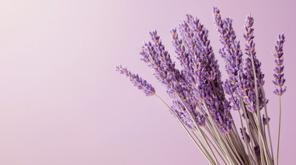 Obraz premium a bouquet of dried lavender stems against an isolated light lilac background