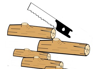 A digital design of a handsaw readυ to  saw some wood from trees