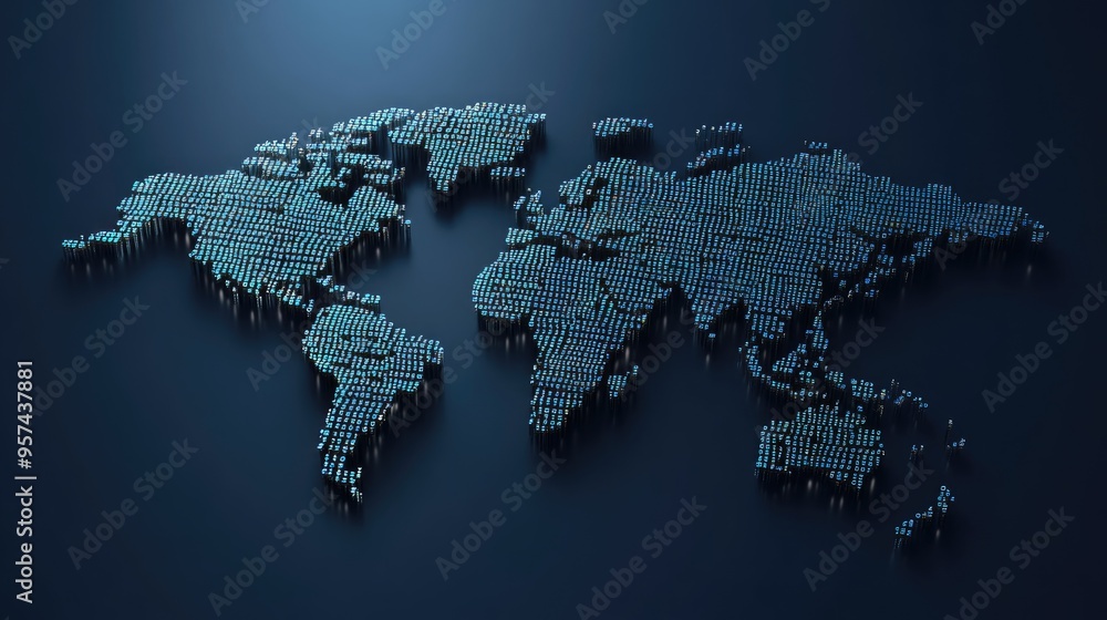 Poster binary code world map representation