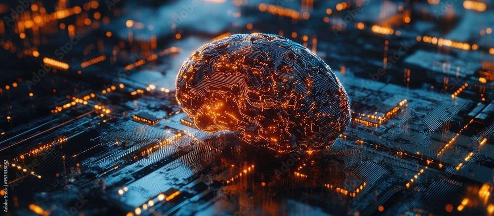Aufkleber smart brain concept with artificial intelligence featuring an abstract processing chip and a backdro