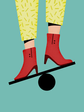 Unrecognizable woman balancing on ball