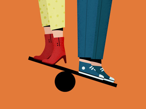 Unrecognizable couple balancing on ball