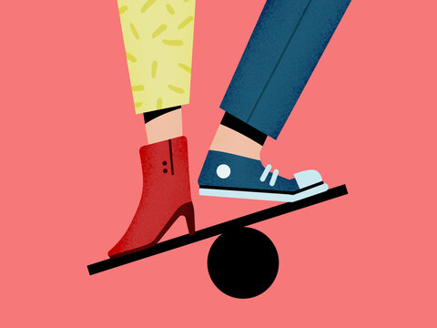 Faceless woman on plank balancing