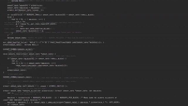 Developer is exploring code on computer screen. Code scrolling Background code programming.