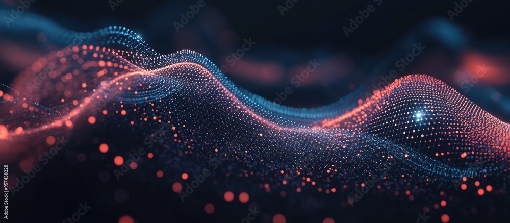 Poster futuristic abstract illustration of data technology featuring low poly shapes with connecting dots a