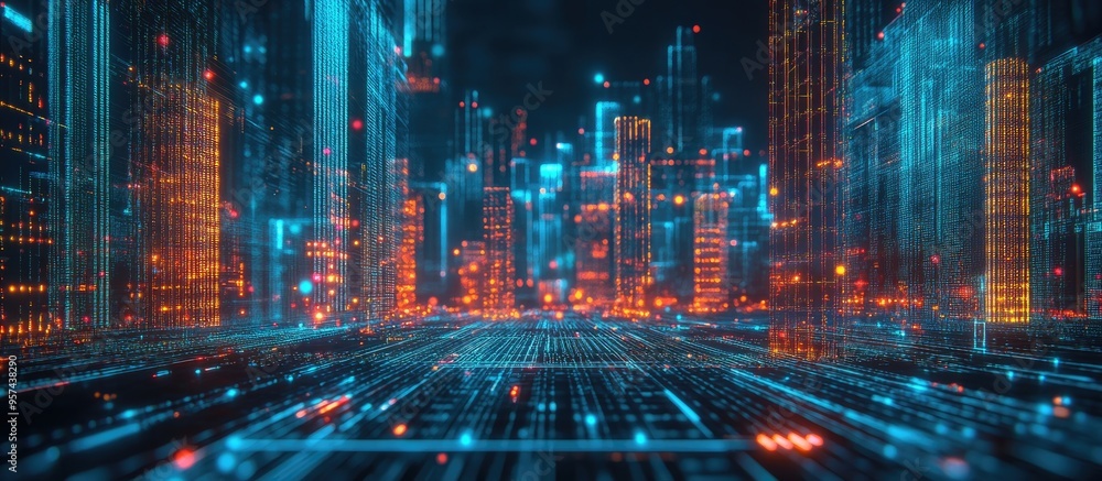 Poster internet business technology and network concept featuring edge computing displayed on a virtual scr