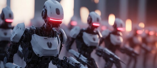 Naklejka premium Robot infantry squad with mechanized units