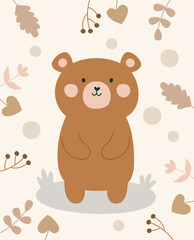 Fall Floral Background Bear Card