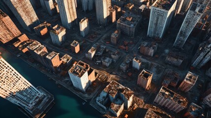Obraz premium Aerial View of Large City With Tall Buildings