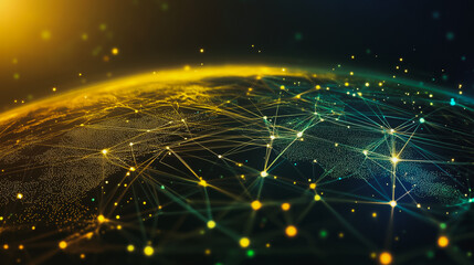 Obraz premium abstract business connection of line from nail node to node on world map background Innovation network points Earth's surface