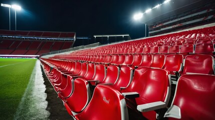 Fototapeta premium Stadium Filled With Red Seats and Green Field