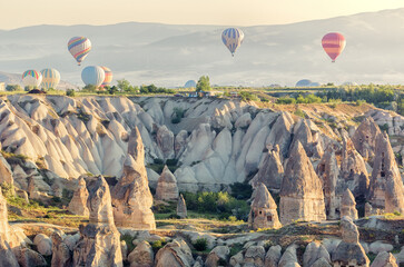 Early morning balloon flight in beautiful Cappadocia with it's unique landscape.