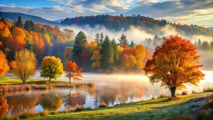 Autumn. Foggy morning.