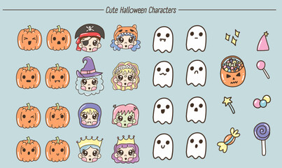 Halloween Fun Adorable Character and Pumpkin Vector Collection