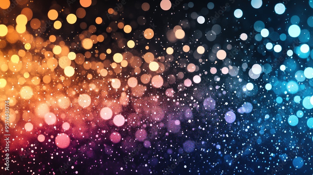 Poster dewy gradient backdrop adorned with shimmering circles, transitioning smoothly from dark shadows to 