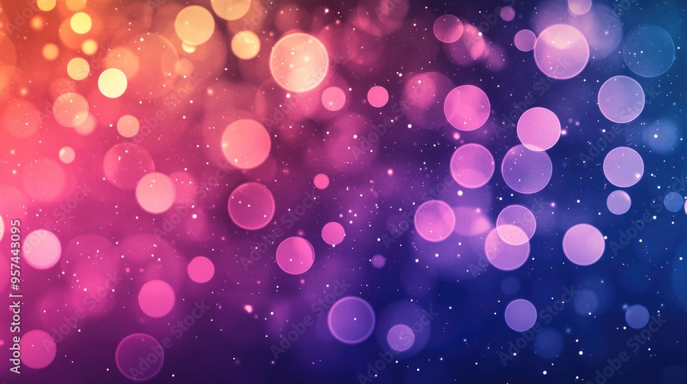 Poster dewy gradient backdrop adorned with shimmering circles, transitioning smoothly from dark shadows to 
