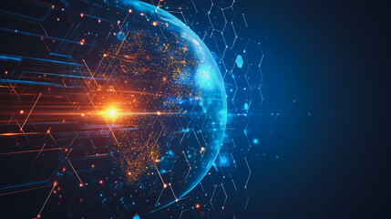 Obraz premium Abstract colorful business connection of lines from nodes It is connected to endless nodes and represents the innovation of communication in the network with black background