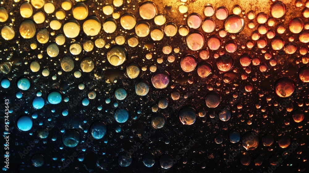 Poster gradient backdrop featuring shiny dew and shimmering circles, moving from dark shadows to brilliant 