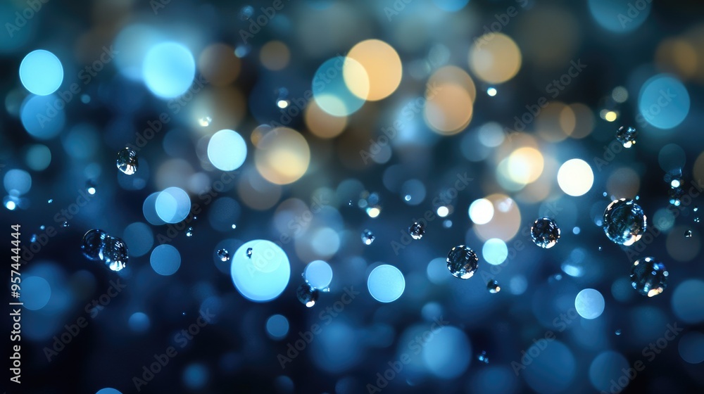 Poster shiny dew background with a gradient of shimmering circles, moving from dark shadows to brilliant hi