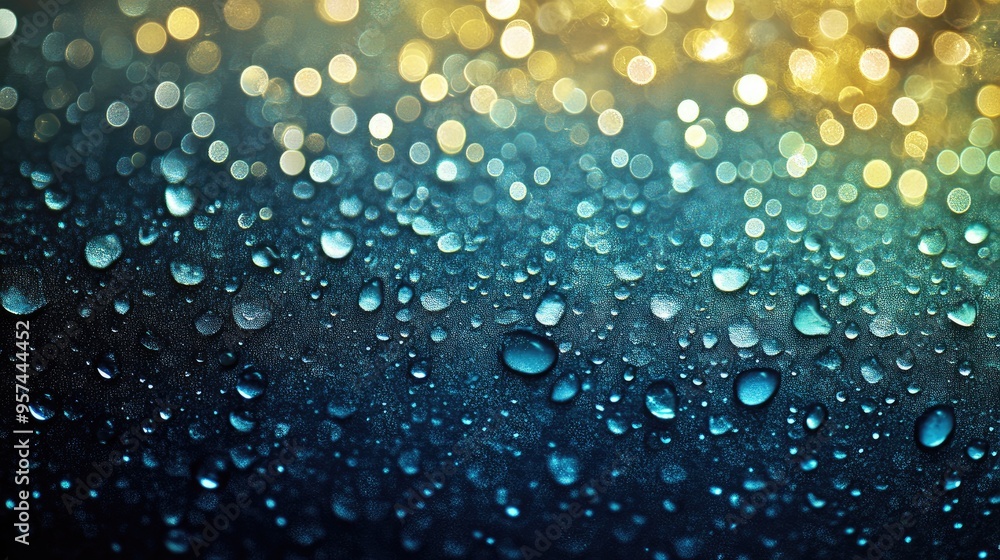Poster shiny dew background with a gradient of shimmering circles, moving from dark shadows to brilliant hi