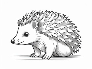 hedgehog sitting on the lawn, line art, coloring for kids, white background
