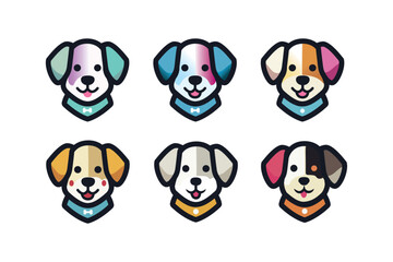 Doggy Icon illustration set of 6 - Playful and Colorful Dog Icon sheet with Happy Expression  Perfect for Pet-Themed Branding, Mobile Apps, and User Interface Design, orange, grey, red