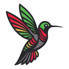 Obraz premium Vibrant illustration of a flying hummingbird with outstretched wings on a white background, creating an energetic composition