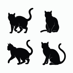 Oriental Cat Silhouette Vector Set Animals Illustration Template
