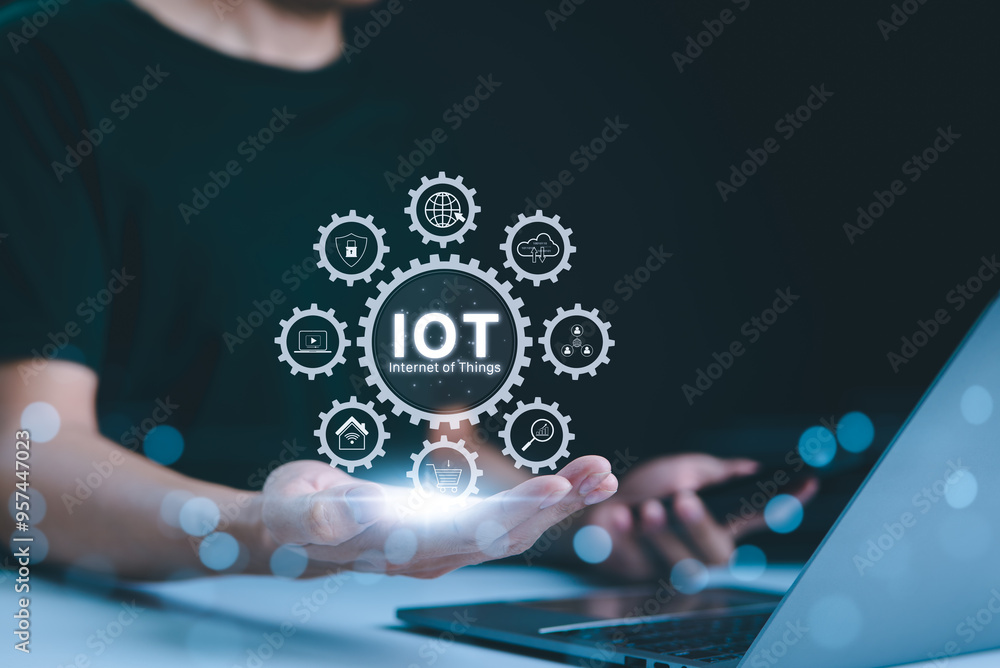 Poster iot technology, internet of things. internet of things (iot) concept. illustration features intercon