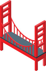 Isometric illustration of the golden gate bridge, a suspension bridge spanning the golden gate strait connecting san francisco and marin county, california