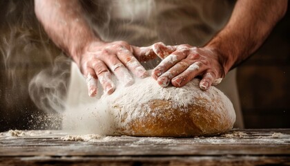 Baker Dusting Freshly Baked Bread