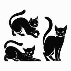 Oriental Cat Silhouette Vector Set Animals Illustration Template
