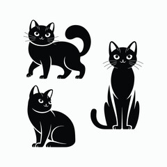 Oriental Cat Silhouette Vector Set Animals Illustration Template