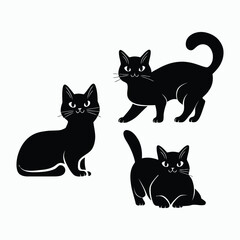 Oriental Cat Silhouette Vector Set Animals Illustration Template