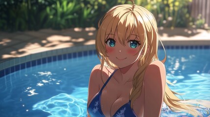 Obraz premium anime girl in the pool