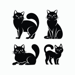 Oriental Cat Silhouette Vector Set Animals Illustration Template