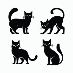 Oriental Cat Silhouette Vector Set Animals Illustration Template