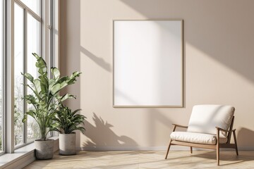 Poster Frame in Beige minimalist living room interior created with generative AI