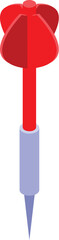 Red dart for playing darts with a sharp needle at the bottom, isometric view