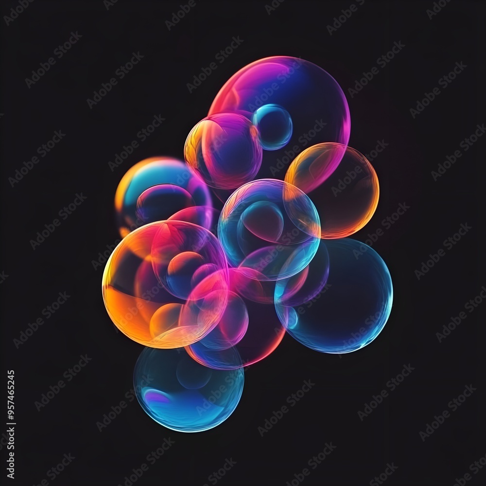 Poster gradient multicolor soap bubbles against black background image