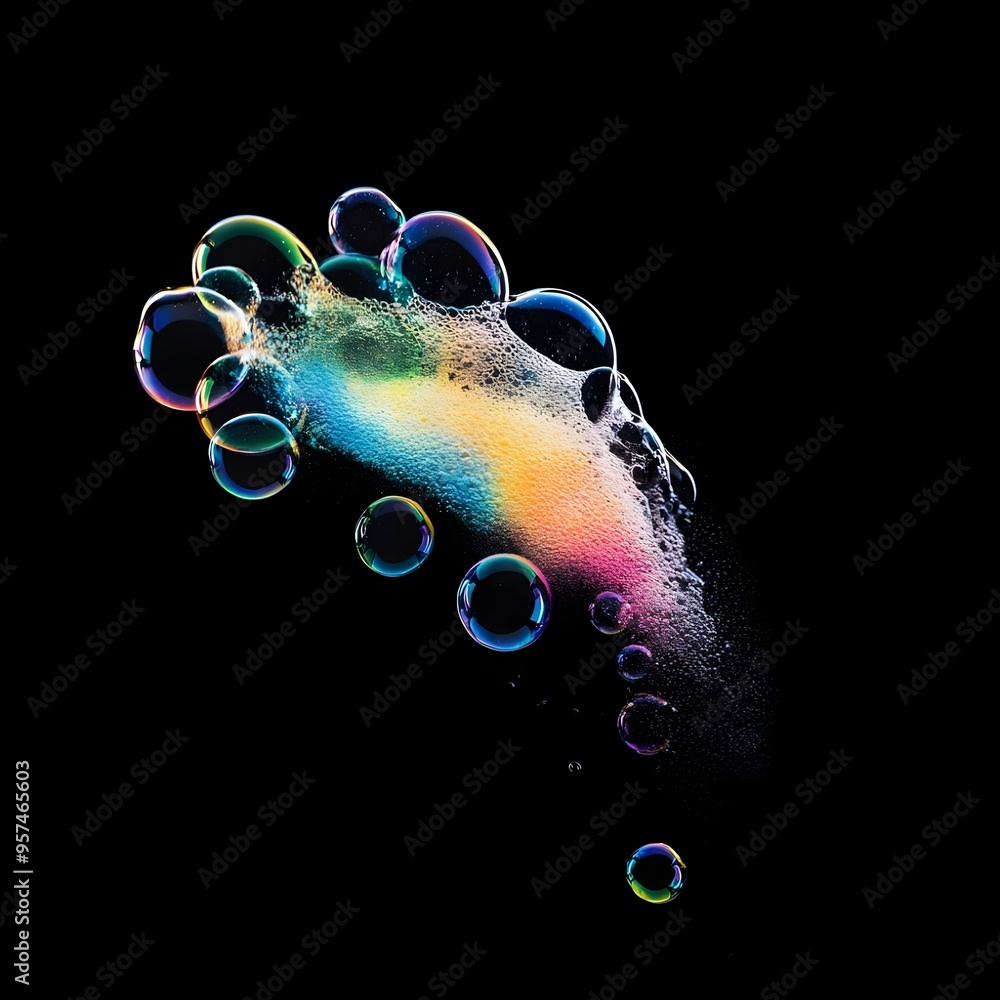 Poster gradient multicolor soap bubbles against black background image