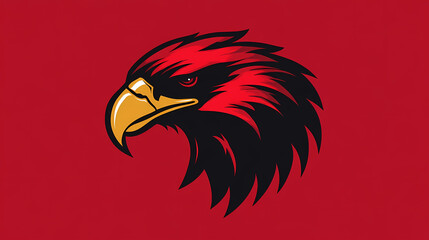Obraz premium A red and black eagle head logo with a gold beak. Eagle. Illustration