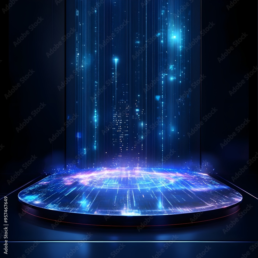 Poster high-tech digital display showing holographic image