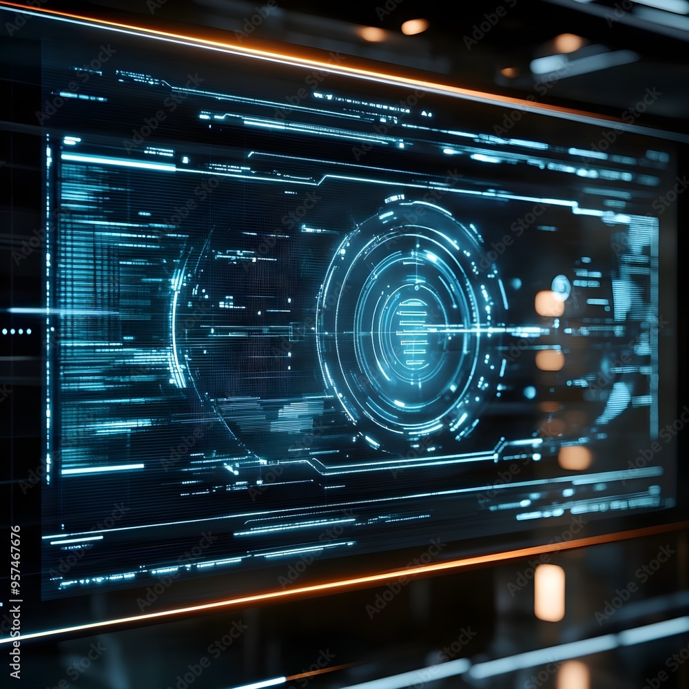 Poster high-tech digital display showing holographic image