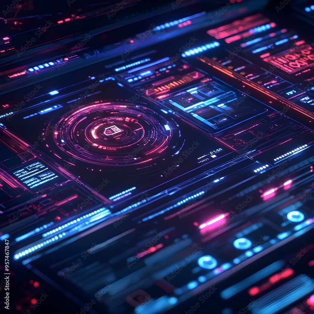 Poster high-tech digital display showing holographic image