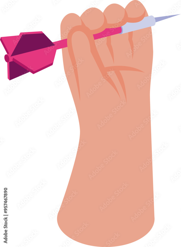 Poster hand is holding a dart, preparing to throw it at a target in a game of darts