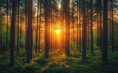 Obraz premium Golden Sunset in the Forest