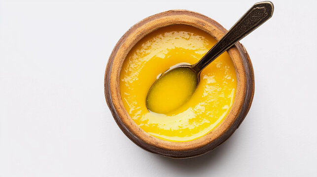 Shudh desi ghee in mataki isolated on white background 