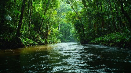 Obraz premium River surrounded by dense foliage