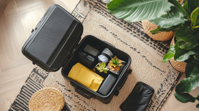Open Luggage with Essentials for Travel